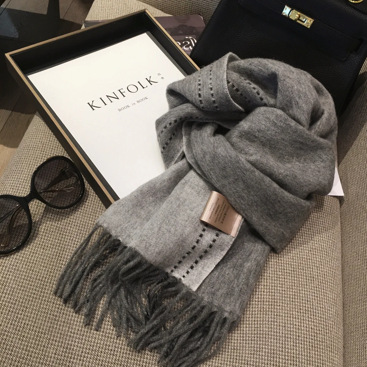 100% Pure Wool Woven Scarf - Double-Sided Cashmere Feel with Clean Stitch Detail for Premium Winter Warmth and Versatile Styling