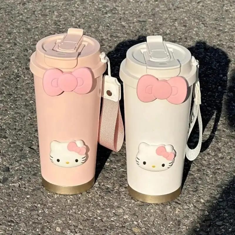Gobelet isolé Hello Kitty avec paille, grande capacité, anti-fuite, tasse à café de voyage, Thermos de dessin animé mignon pour école, voiture de gymnastique