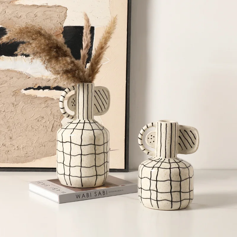 Retro Ceramic Vases Living Room Desktop Vase Balcony Minimalist Decoration Flower Bottle Home Creative Flowerpot Ornament