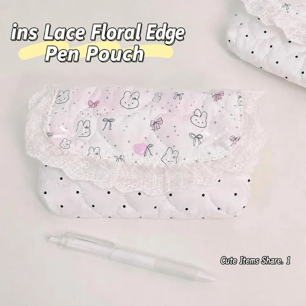 Butterfly Rabbit Print Pencil Case Large Capacity Flap Button-down Pen Bag Multifunctional Stationery Pouch School Supplies