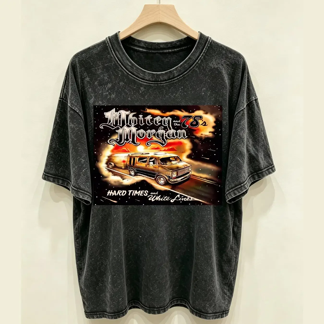 washed T Shirt WHITEY MORGAN AND THE 78'S hard times white lines SMALL MEDIUM L XL vintage Washed Soft Comfortable graphic