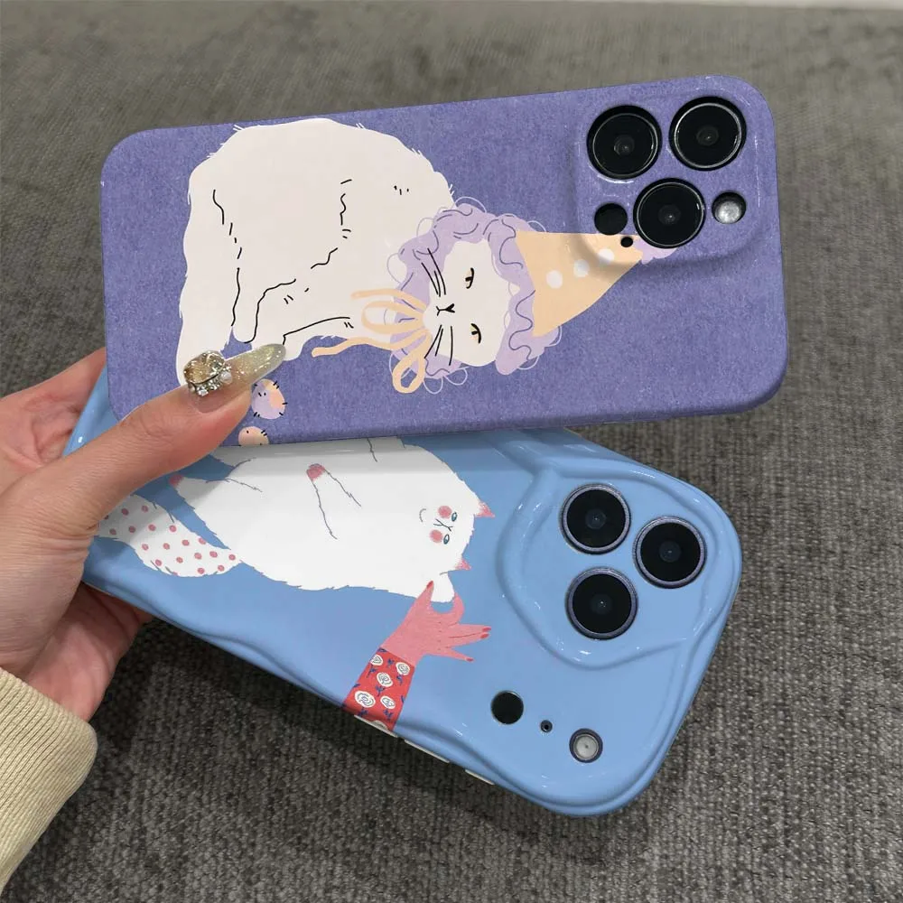 

Simple Art Cartoon Cat Pattern For Apple iPhone 11 12 13 14 15 16 17 16E Air Plus Pro Max 2022 Wave Oil Film Phone Case