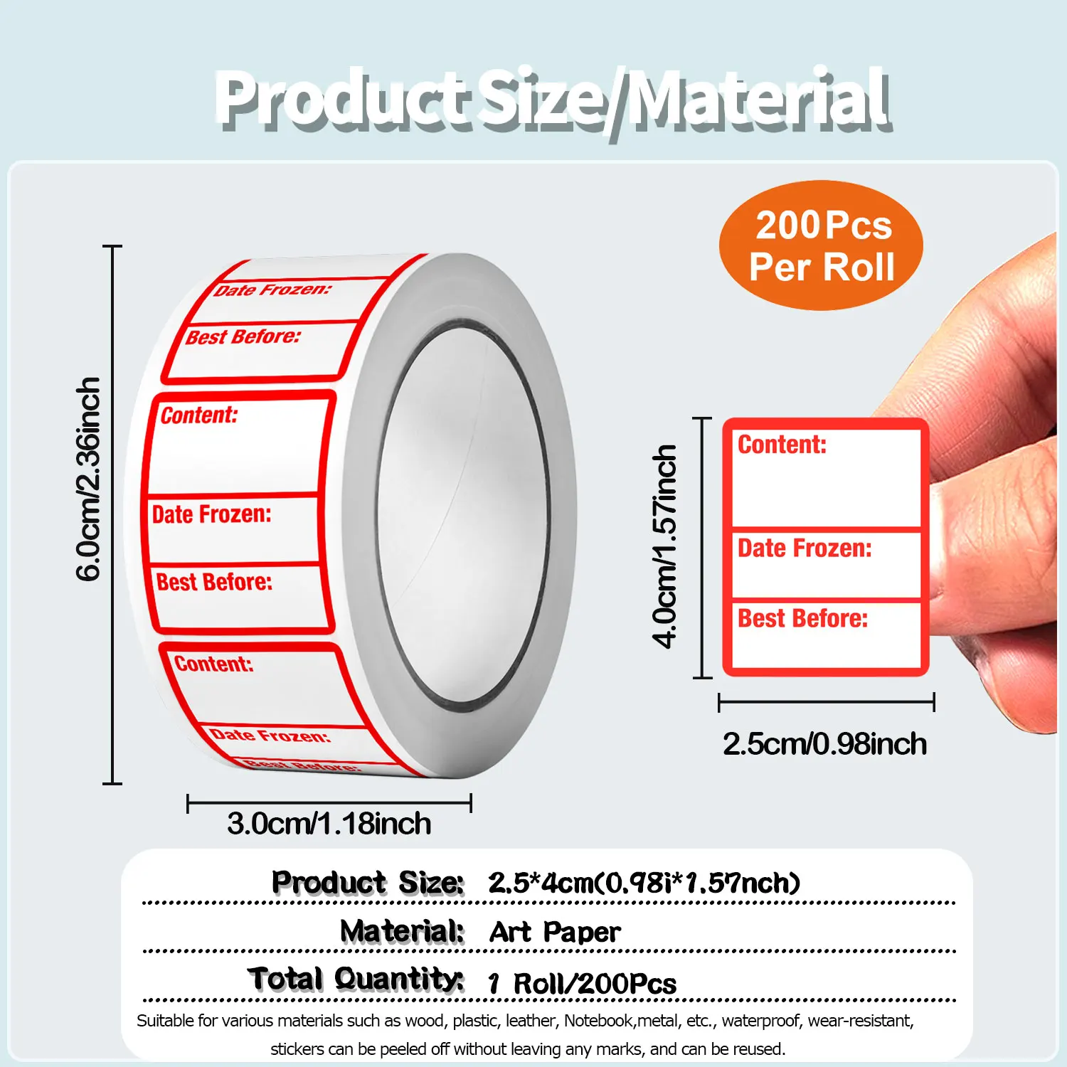 1 لفة (200 قطعة) ملصق مجمد/أفضل قبل التاريخ مع قلم أسود قابل للمسح 0.98*1.57 بوصة لتاريخ الأمان وفريزر ملصقات طعام المطبخ
