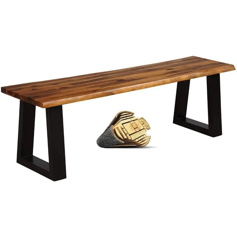 

Wood Patio Bench, Dining Picnic Bench with Metal Frame, 57.5" Wood Bench for Indoor Outdoor Garden Backyard, Customized
