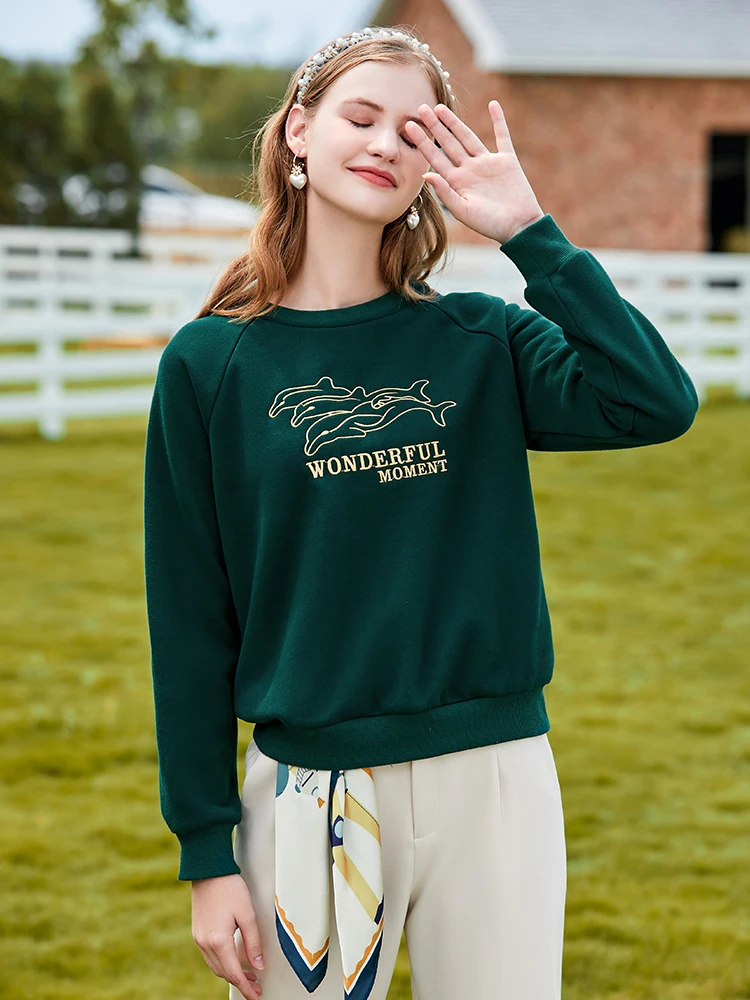 I BELIEVE YOU Fleece Hoodie for Women Autumn New Casual Oneck Pullover Embroidery Sweatshirts Warm Raglan Sleeve Tops 2214194096