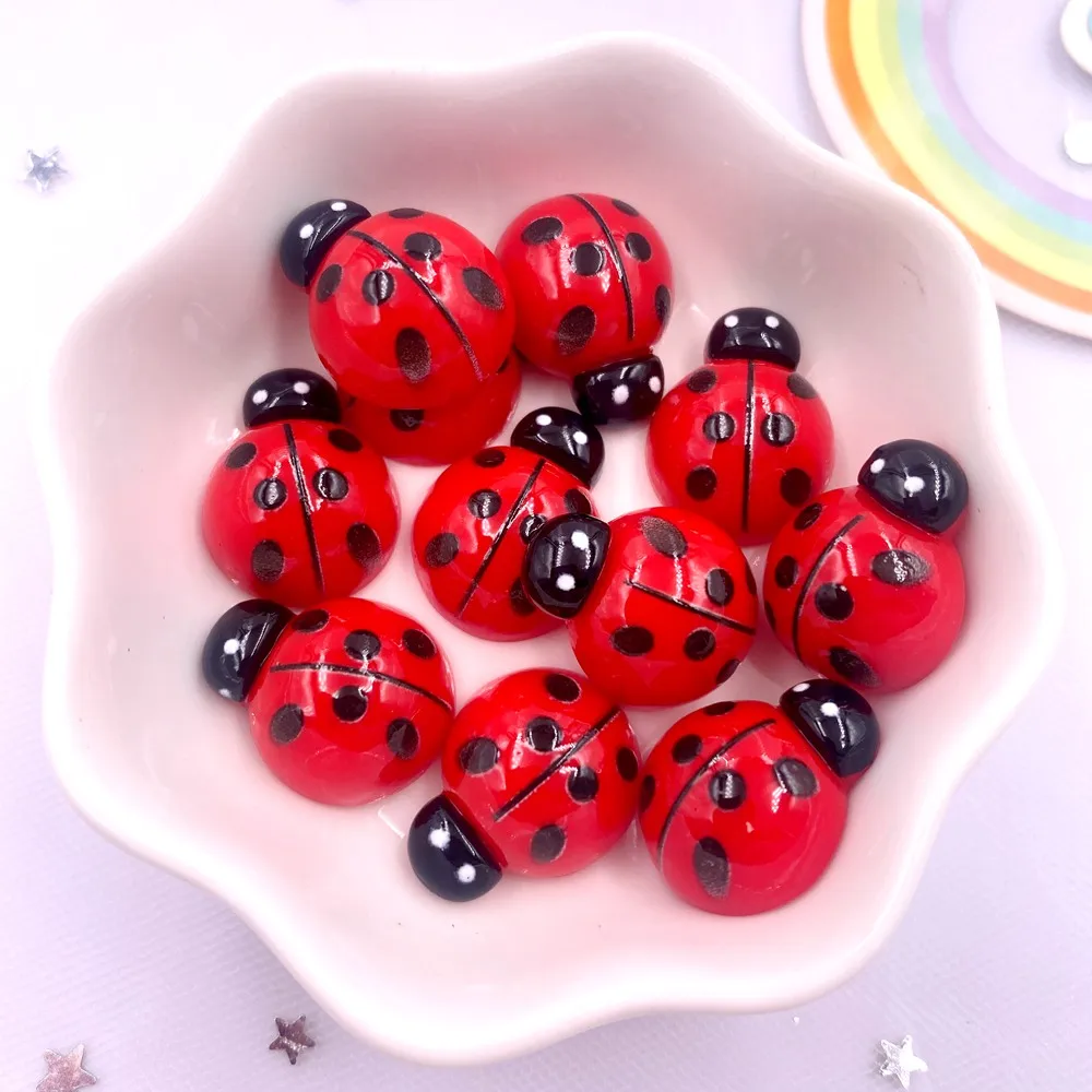 Colorful Resin Lacquer Varnish Red Beetle Flat back Cabochon Scrapbook 20PCS DIY Decor Figurines Hair Accessories Supplies OM391