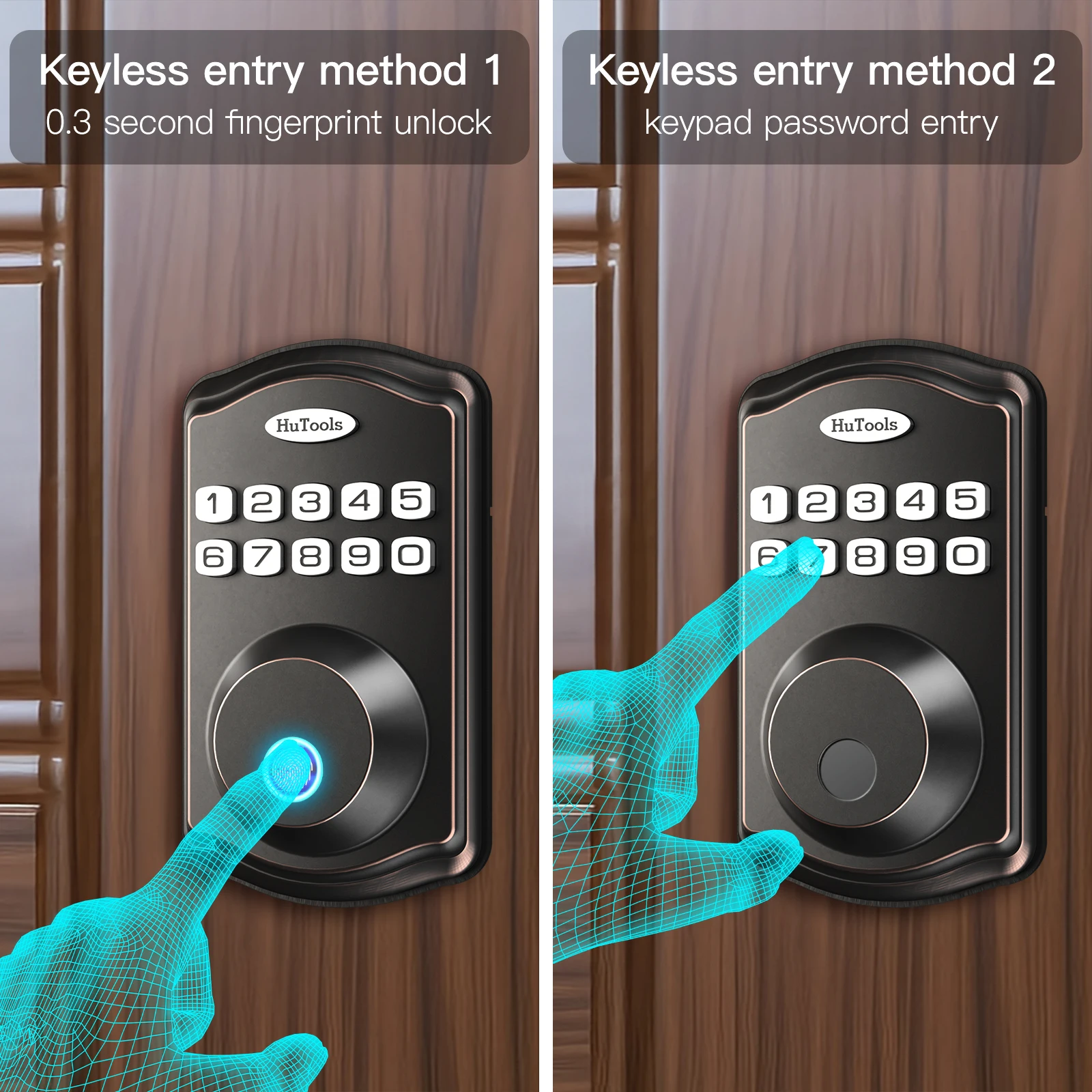 HuTools Lock Easy To Install Black/silver Smart Fingerprint Key Lock  Fingerprint Password Lock Suitable(No handle)