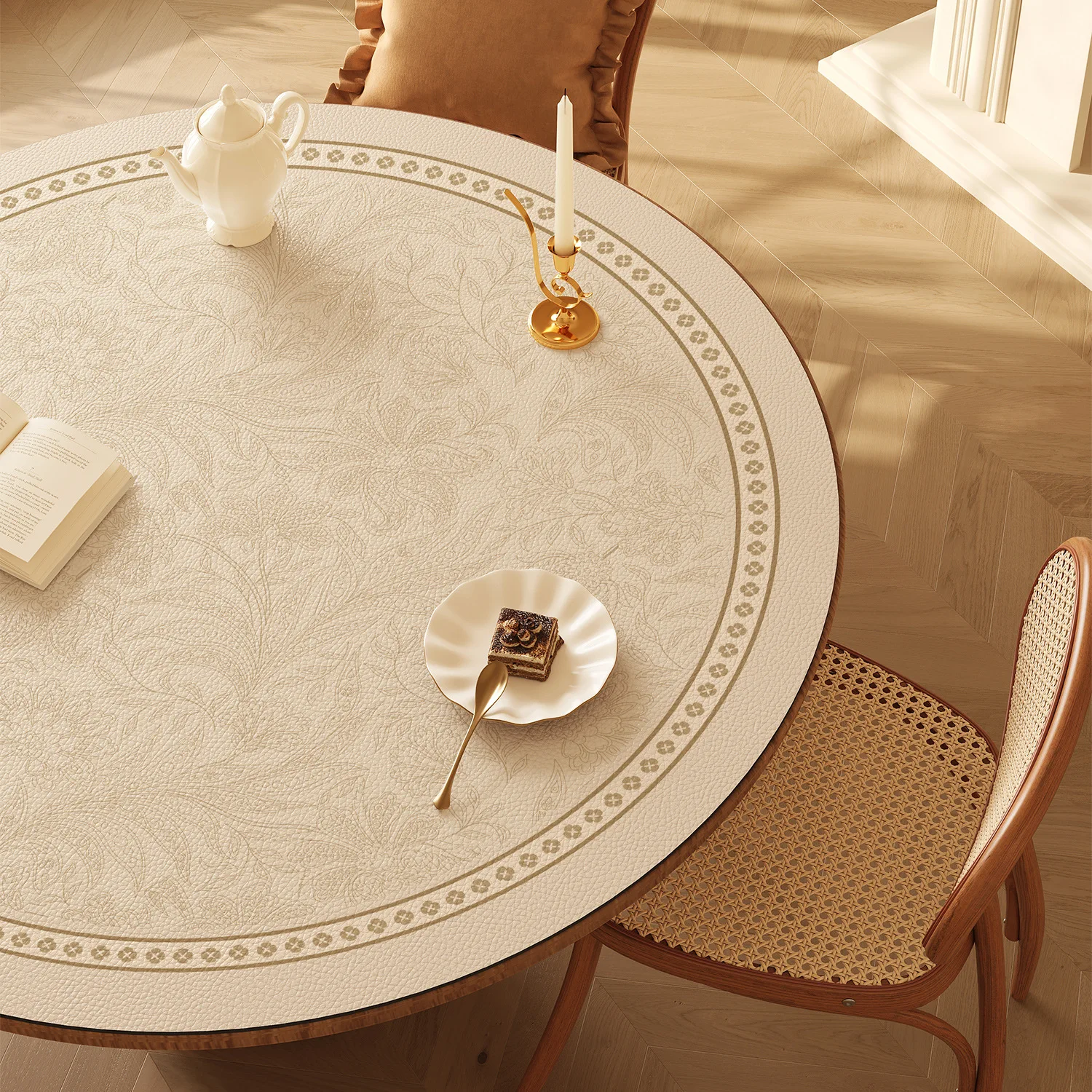 French round table placemat, waterproof and oil-proof, high-end luxury, small round table/coffee table surface protective film