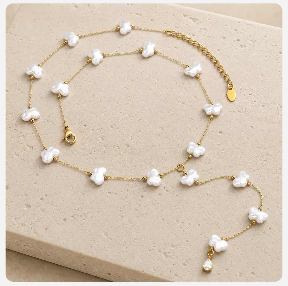 Vnox Niedliche Schmetterlings-Imitationsperlen-Y-förmige Halskette für Frauen, 18K vergoldet, Tropfenanhänger, Schlüsselbein-Halskette, Street-Schmuck – Detail 6