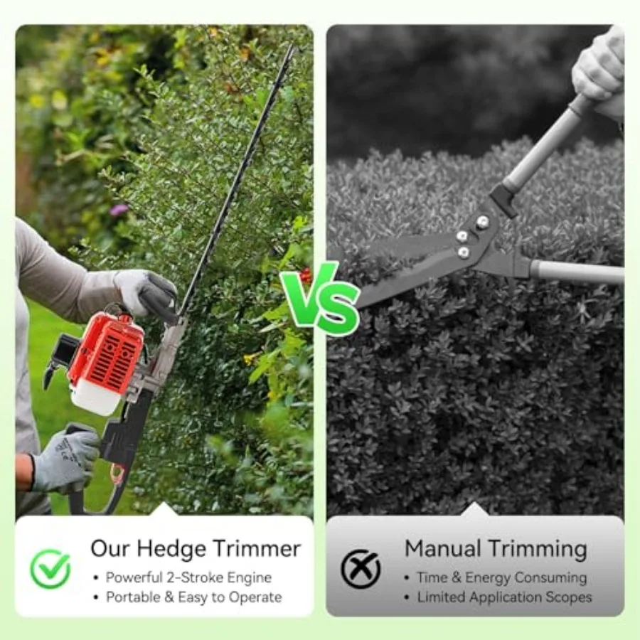 2-takt gasheggenschaar 25 inch 22cc gasaangedreven dubbelzijdige heggenschaar met draaibare handgreep Gewicht Minder vermoeidheid Geschikt f