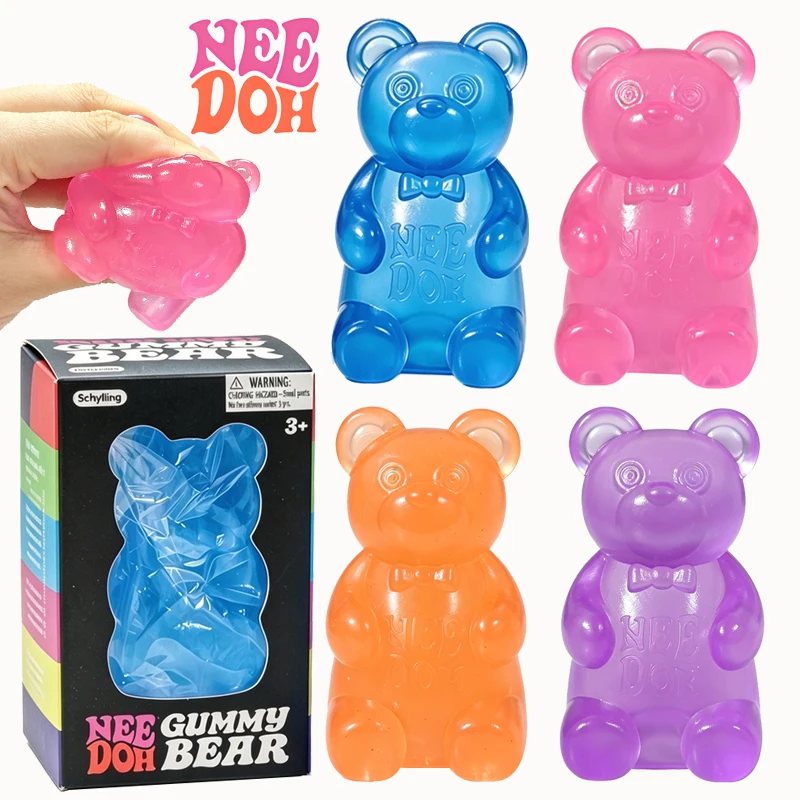 Needoh Transparent Jelly Gummy Bear Squishy Toy TPR Non-toxic Squeeze Fidget Toy Anti Anxiety Stress Relief ADHD Sensory Gift