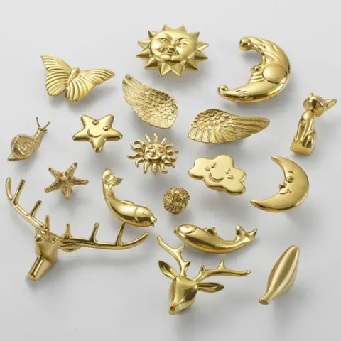 Golden Furniture Handle Drawer Knob Solid Brass Animals Deer Cat Shape Handles For Kitchen Cabinet Door Cupboard Wardrobe Pulls
