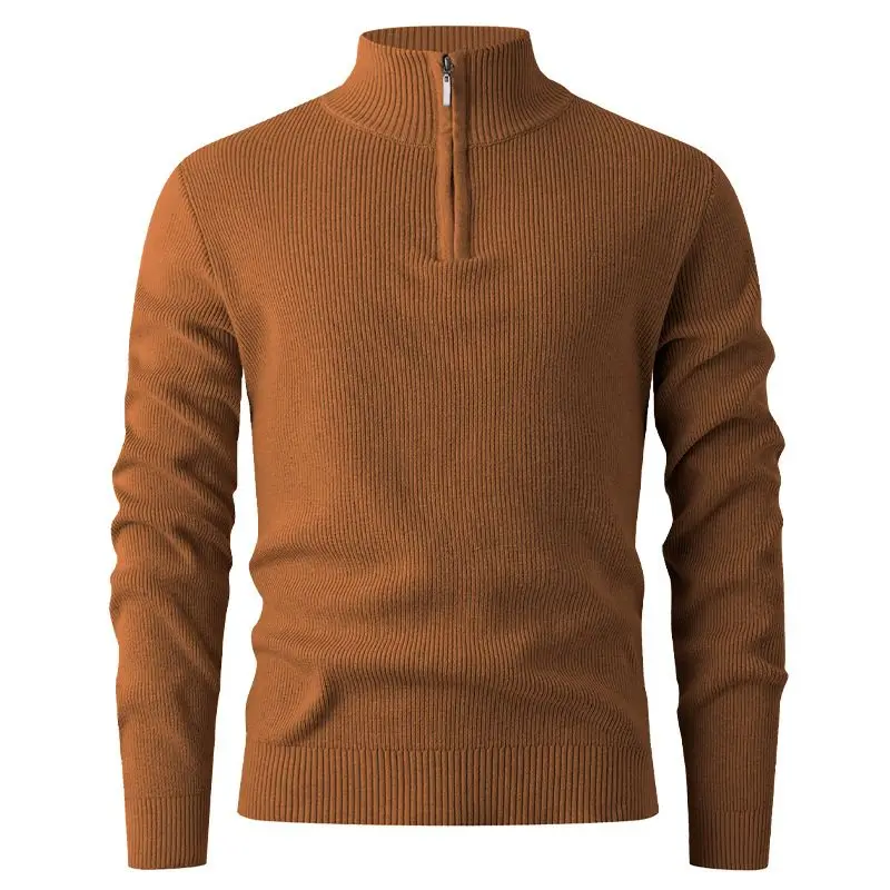 

Men's Casual Knitted Sweater f Zip Warm Base Layer Top Bright Tead Coolmax Fiber Ciwalk Long Sve Stand Collar