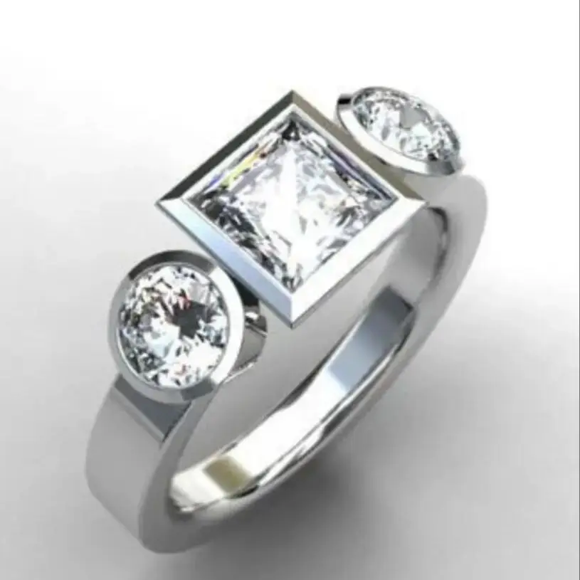 KSRA Fashion Retro Minimalist Geometric Sliver Color Square Round Stone Rings Fashion Finger Rings For Women Jewelry 2024 New