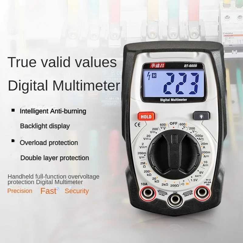 DT-660B Multi-function Mini Digital Multimeter Backlight AC DC Voltage Current Meter Anti-Burning Digital Display High-Precision