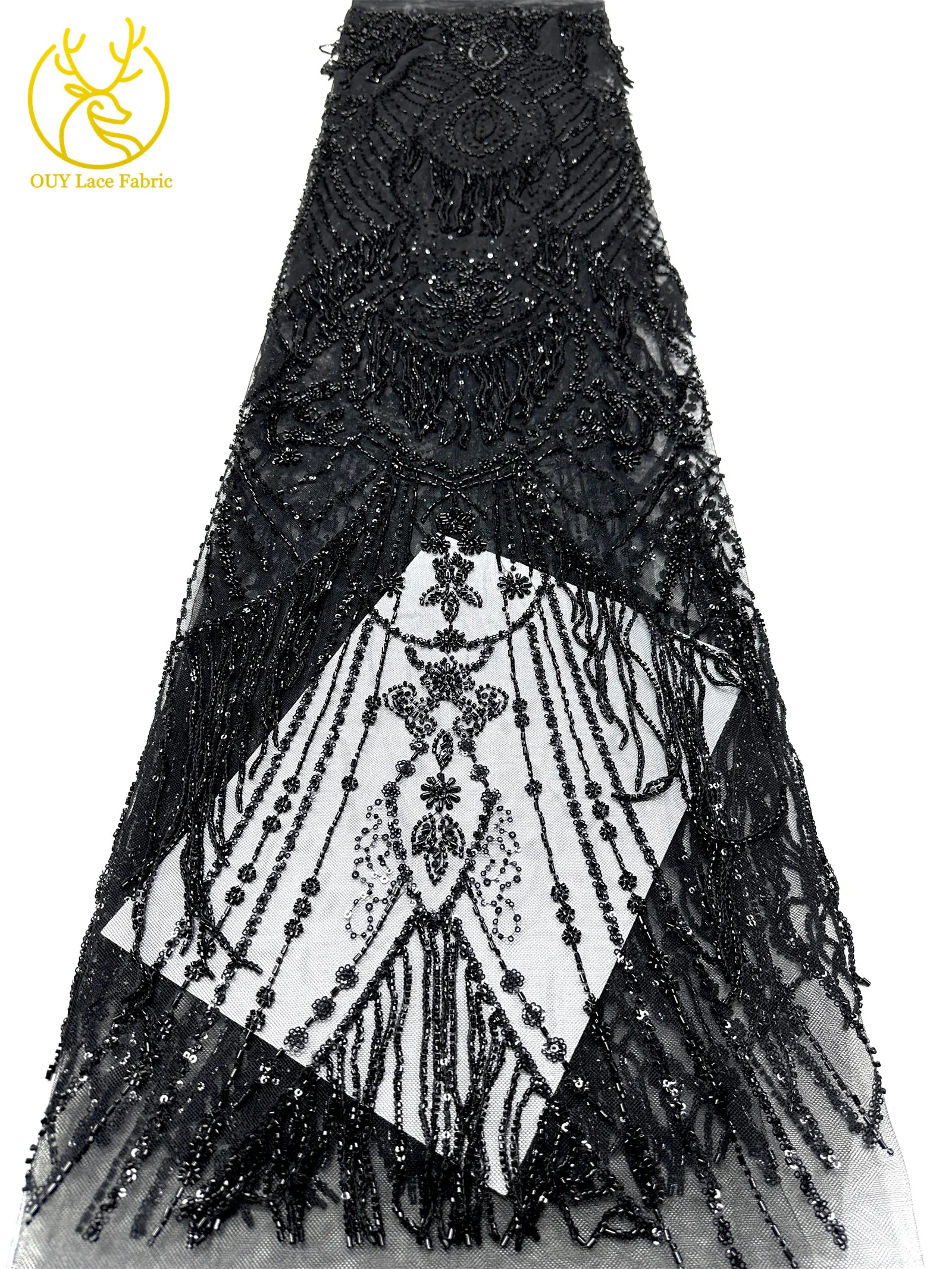 Roter 3D afrikanischer nigerianischer Perlen-Spitzenstoff, französischer Pailletten-Tüll, bestickter Spitzenstoff für Damen, Hochzeitsdekoration, Kleid, Nähen – Detail 32