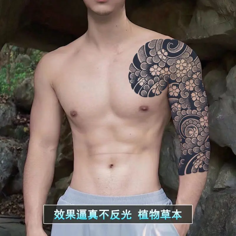 Arm Waterproof Temporary Tattoos for Man Flower Herbal Juice Tattoo Stickers Lasting Waves Tatto Festival Cheap Goods Art Tattoo