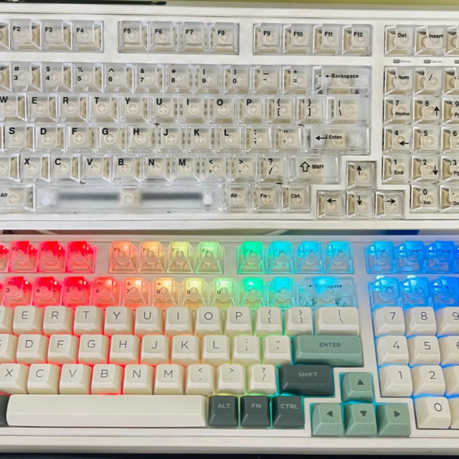 CrystalTransparent Cherry Shaped KeycapTransparent KeycapWhite Mist Black PC Material Factory Height 87 Keys Mechanical Keyboard