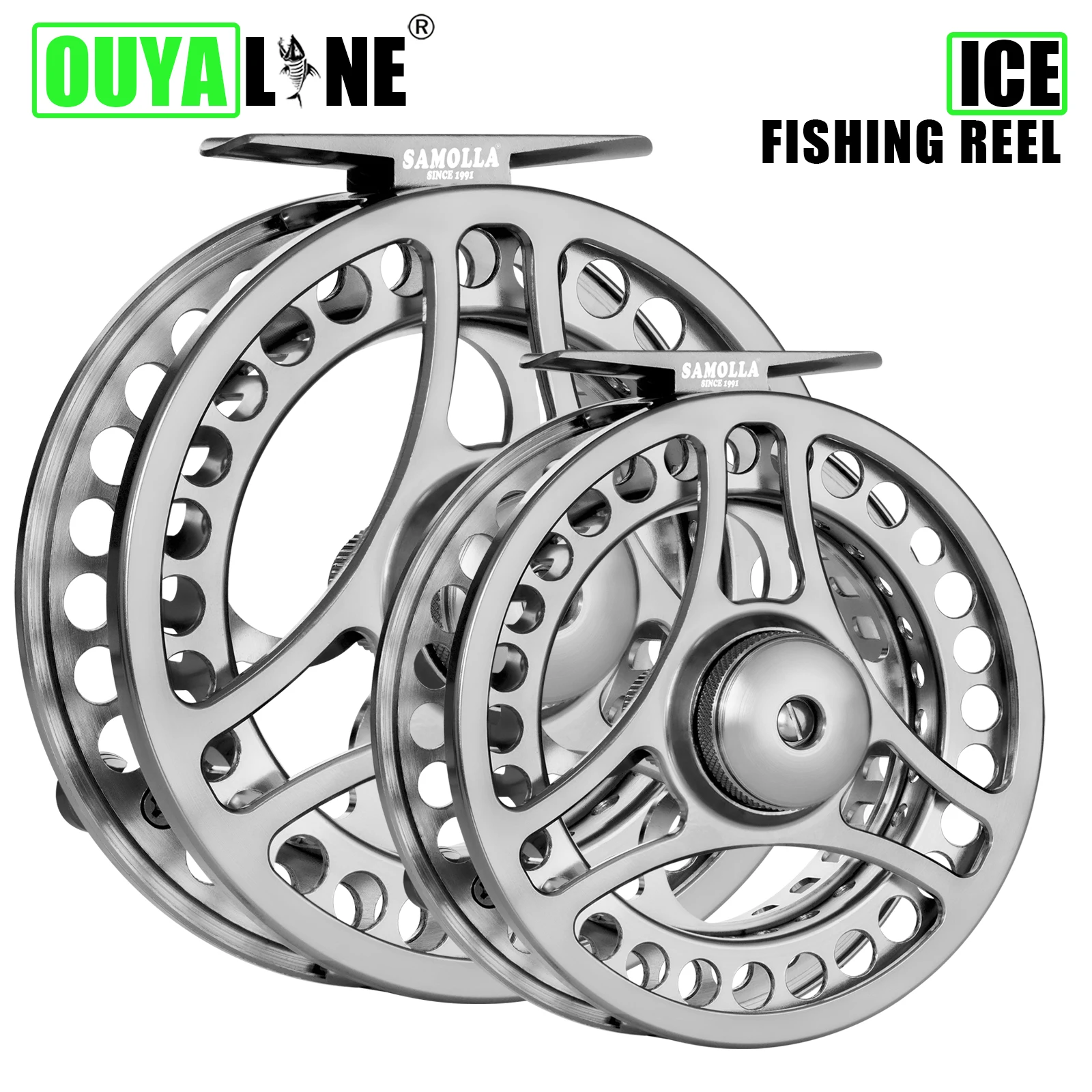 OUYALINE Rueda de pesca en hielo para pesca con mosca hecha de aleación de aluminio - Mecanizado CNC suave Rueda de pesca en hielo duradera para pesca con mosca