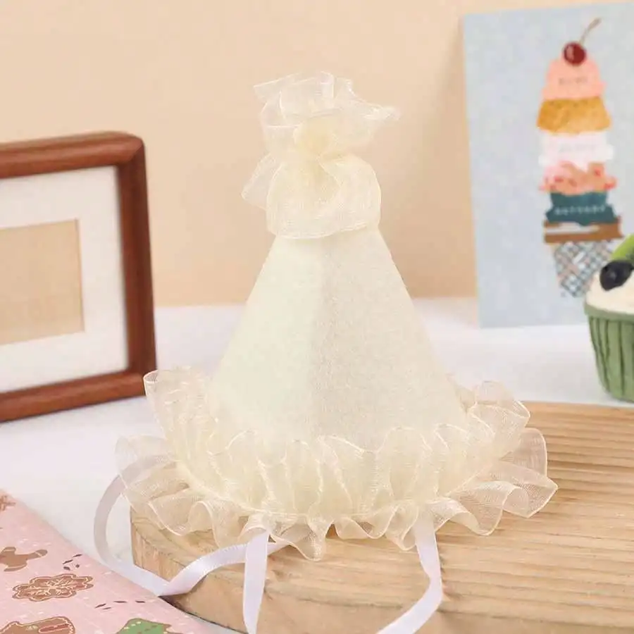 1 Stück Geburtstagshut für 1-Jährige im Ins-Stil, niedlicher Spitzen-Filz-Kopfschmuck, Partydekoration, Requisiten und Zubehör – Detail 3