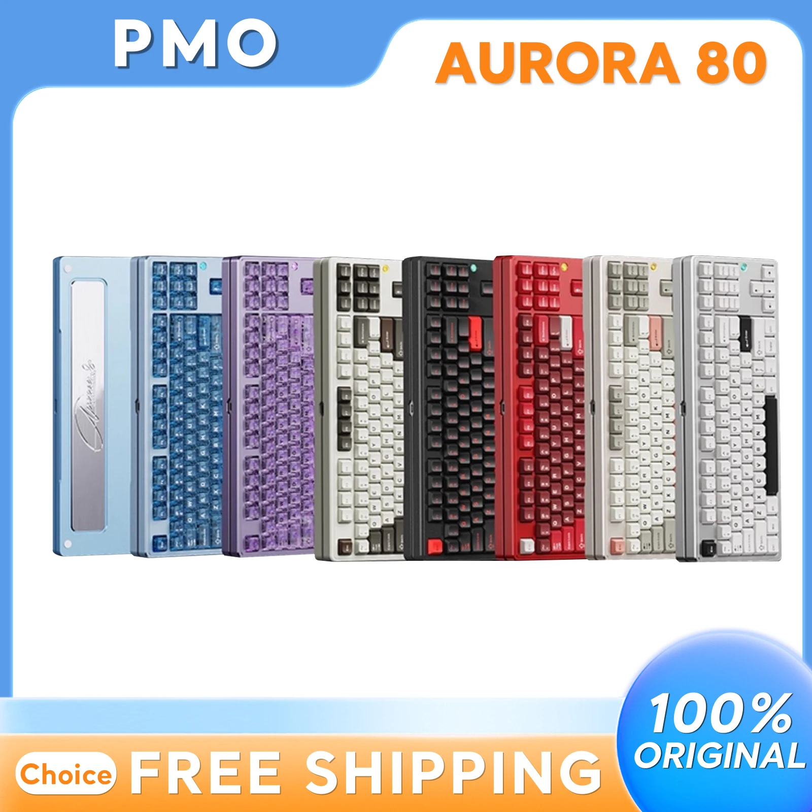 

Механическая клавиатура для киберспорта PMO Aurora 80, RGB подсветка, динамическая музыка, трехрежимный, 80% размер, алюминиевый корпус, прокладка для горячей замены, игровой офис