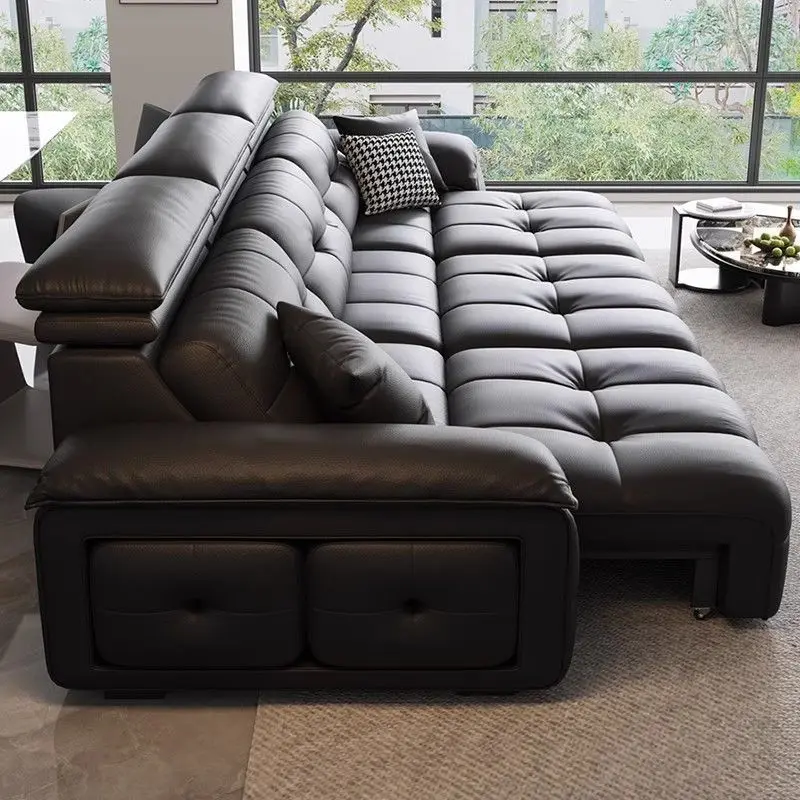 Zero wall retractable electric function sofa, living room first layer cowhide sofa bed multi-function
