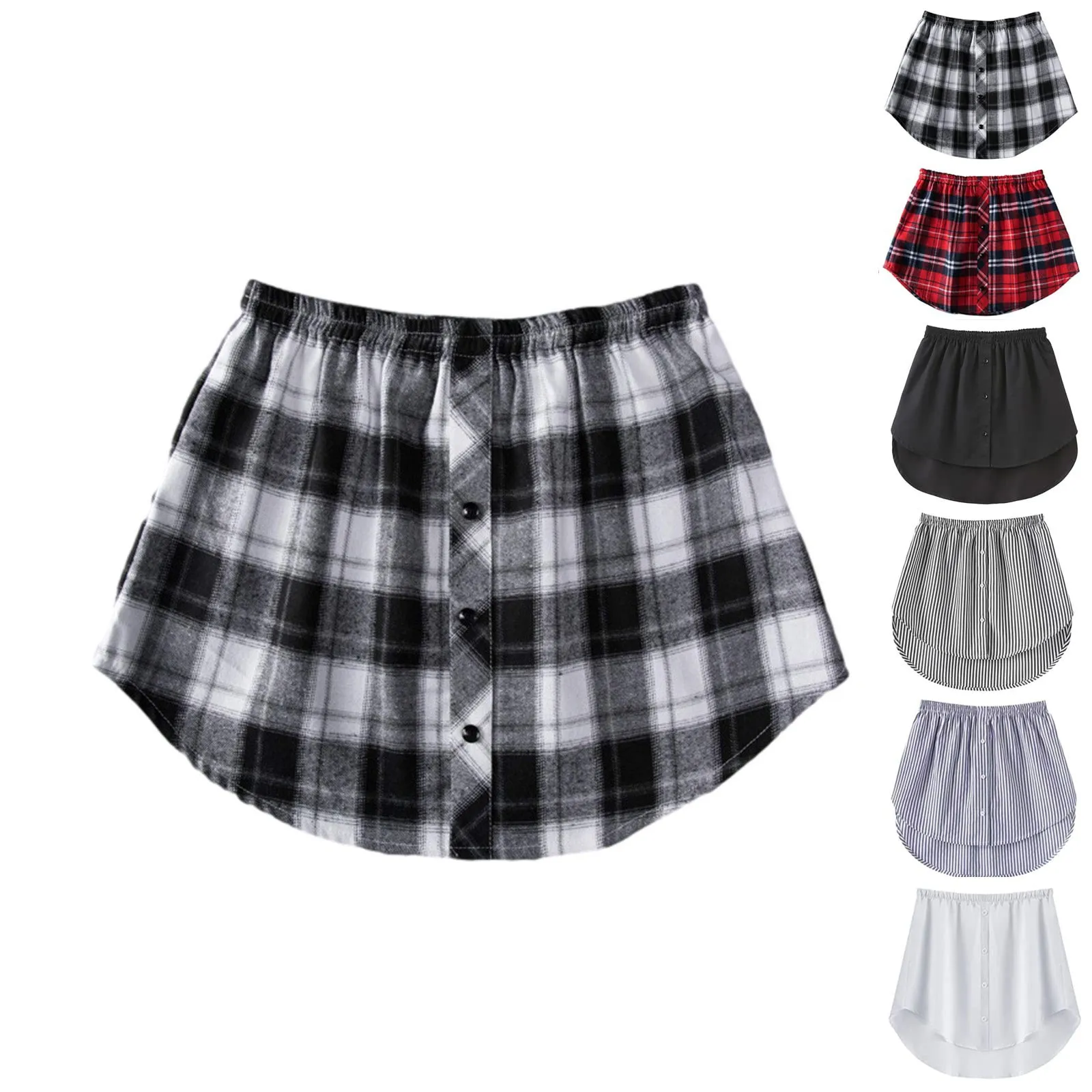 Women Fake Hem Shirt Layered Tiered Plaid Printing Extender Half Slip Plus Size Mini Skirt Half-length Adjustable Shirt Hem