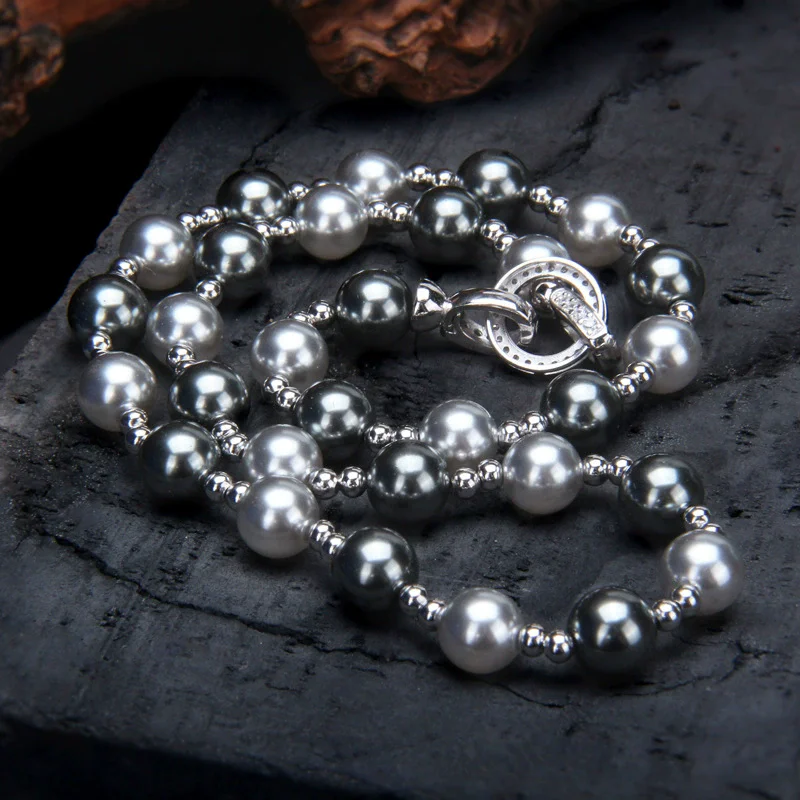 S925 sterling silver grey pearl necklace for women's fashion  Elegant and luxurious round bead bead bead bracelet