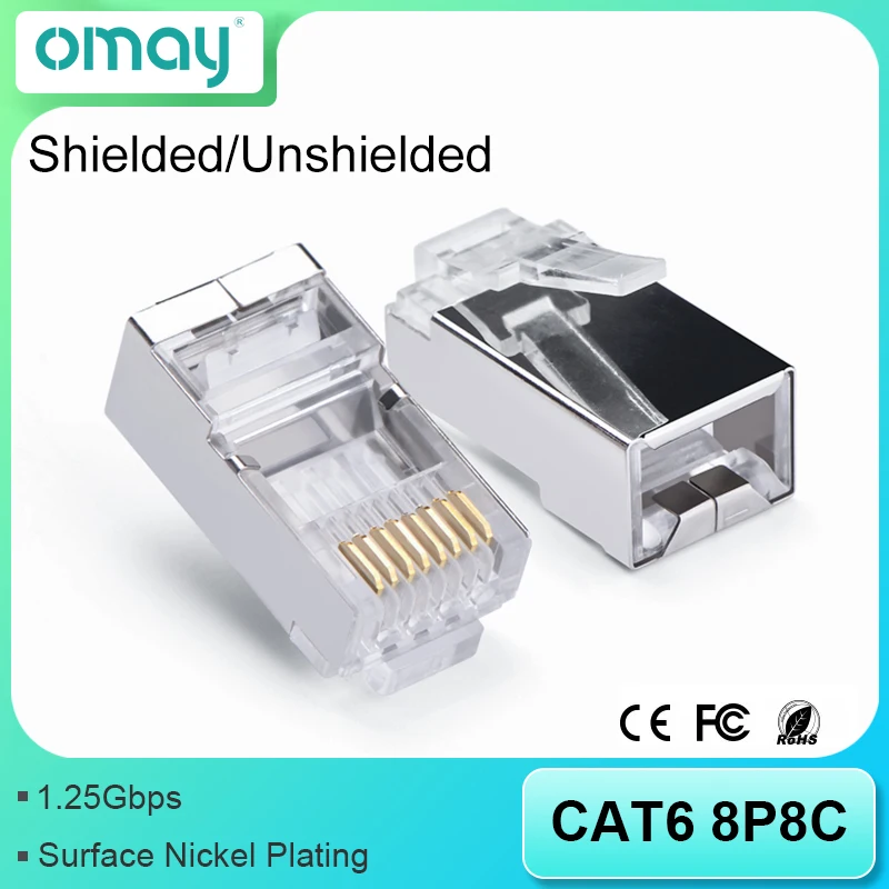 1Gbps RJ45 CAT6 8P8C Modular Plug Ethernet Cable Head Gigabit Network Crimp Crystal UTP 10/50pcs Pack for Network Communication