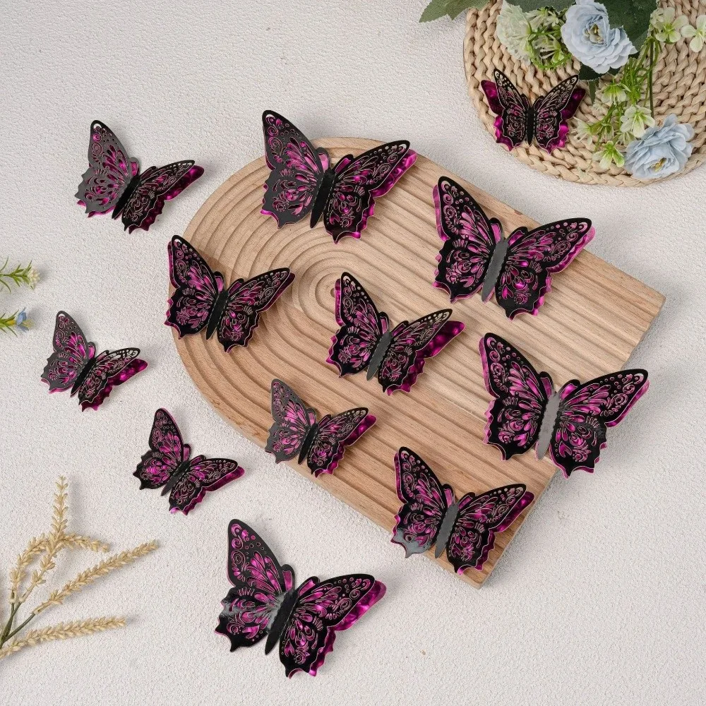 12 Pcs Colorful 3D Butterfly Wall Stickers Glitter Wings Hollow Butterfly-Shaped Wall Decor Patchwork Fairy