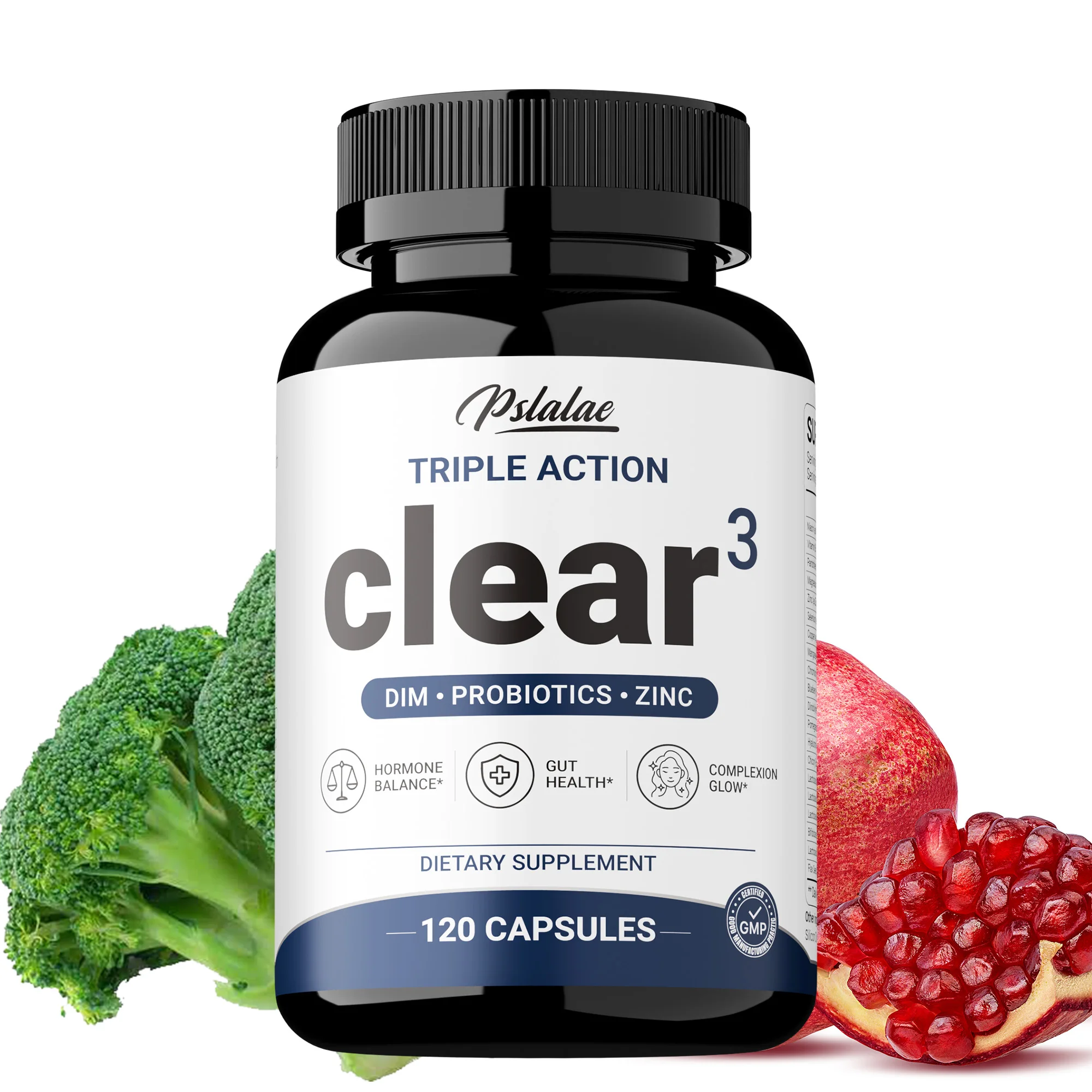 Triple Action Clear Capsules - with DIM Probiotics Zinc, Hormone Balance, Supports Skin and Gut Health, Complexion Glow,Vitality