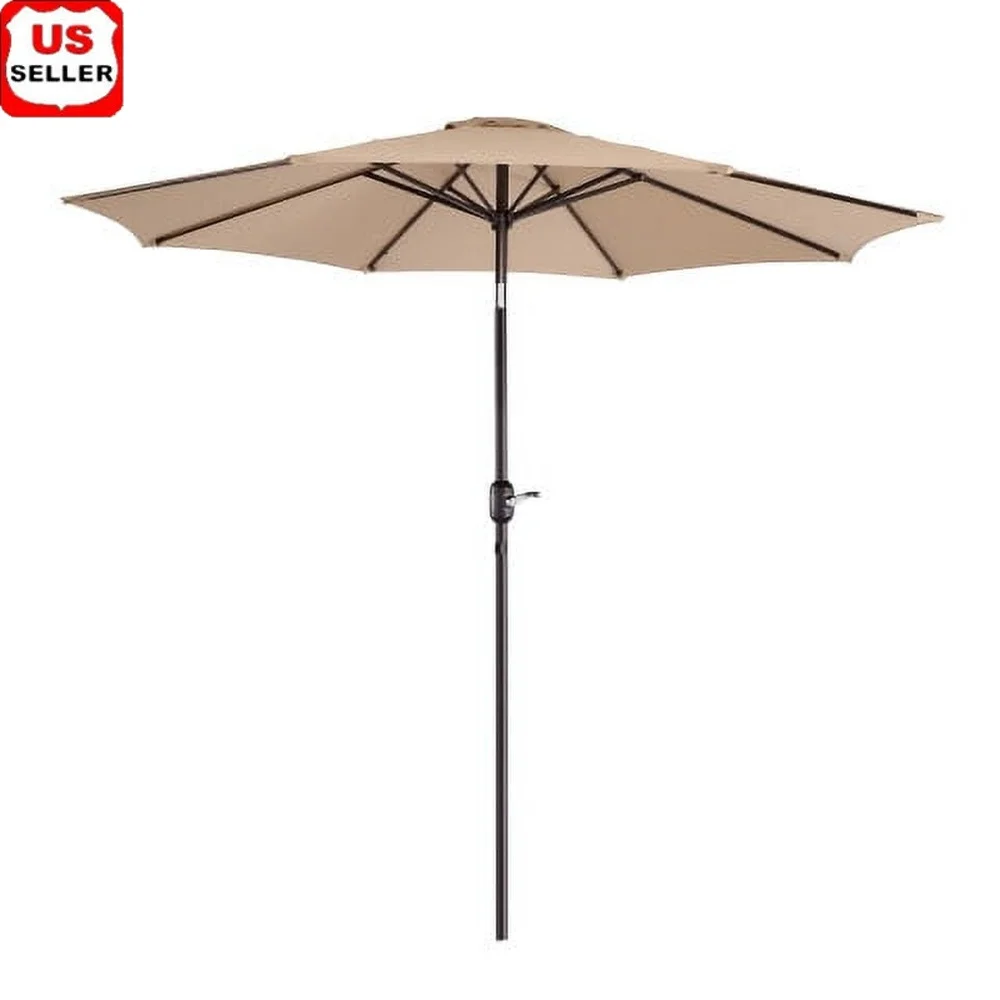 

9FT Outdoor Patio Umbrella with Auto Tilt Crank Adjustable Shade Durable Steel Ribs Aluminum Pole Deck Table Use