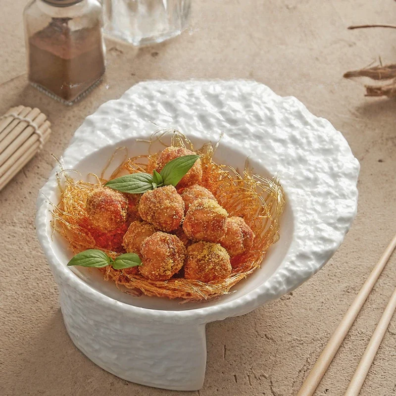 Western-style French Tableware Ceramic Pure White Double-layer Three-dimensional Dishes Special Tableware for Molecular Dishes.