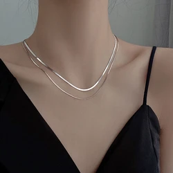 925 Sterling Silver Double Layer Snake Chain Necklace For Women Men Fashion Hip-hop Retro Unique Design Fine Jewelry