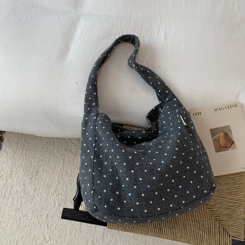 

Корейская повседневная сумка-тоут в стиле Ins с принтом в горошек, легкая, вместительная, из хлопка, для женщин, простая сумка для поездок на работу