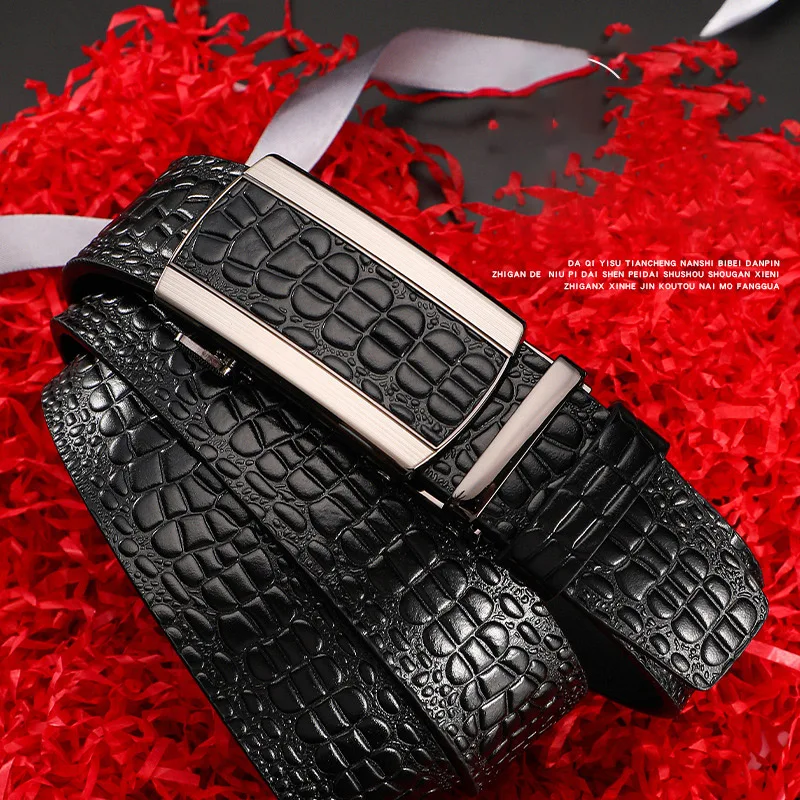 

New 3.5cm Crocodile Pattern Automatic Buckle Belt Fashionable Men's Business Travel High Quality Golf Designer Casual Pants Belt