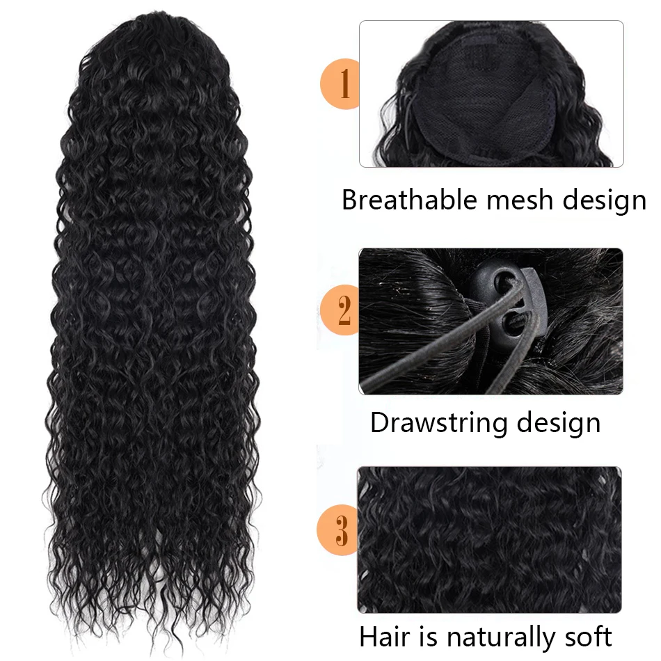 BOL Synthetic Kinky Curly Ponytail Drawstring Ponytail 24/30/32 inch Hair Extension Chip-In Organic Clip Wrap Ponytail Fake Hair