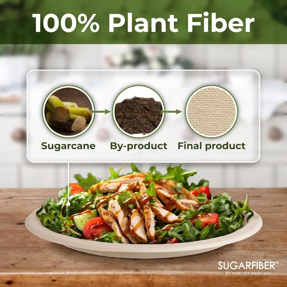 أطباق ورقية قابلة للتحلل مقاس 9 بوصات، مستديرة شديدة التحمل من باجاس الطبيعي، يمكن التخلص منها للمناسبات والحفلات الصديقة للبيئة #3