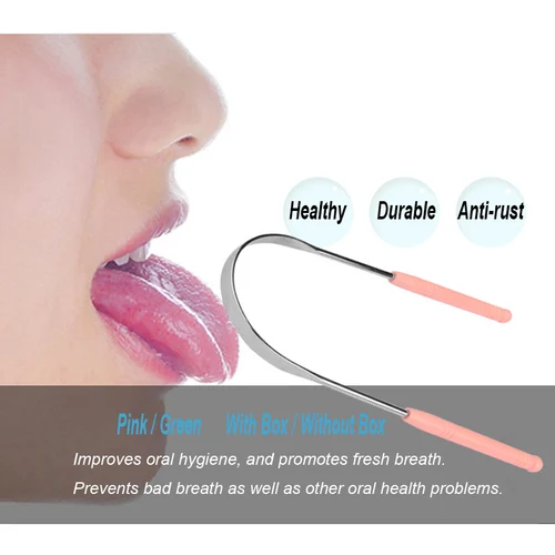 Imagen 2 del producto Raspador de lengua de acero inoxidable con caja, cepillo limpiador recubierto de lengua, mantiene el aliento fresco, herramienta de limpieza para el cuidado de la higiene bucal