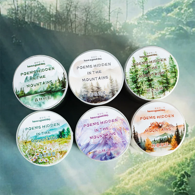 1Roll Retro Ink Landscape Washi Tape Hidden in the Forest Poetry Series Scrapbook Supplies Photo Frame DIY Decorative Stickers