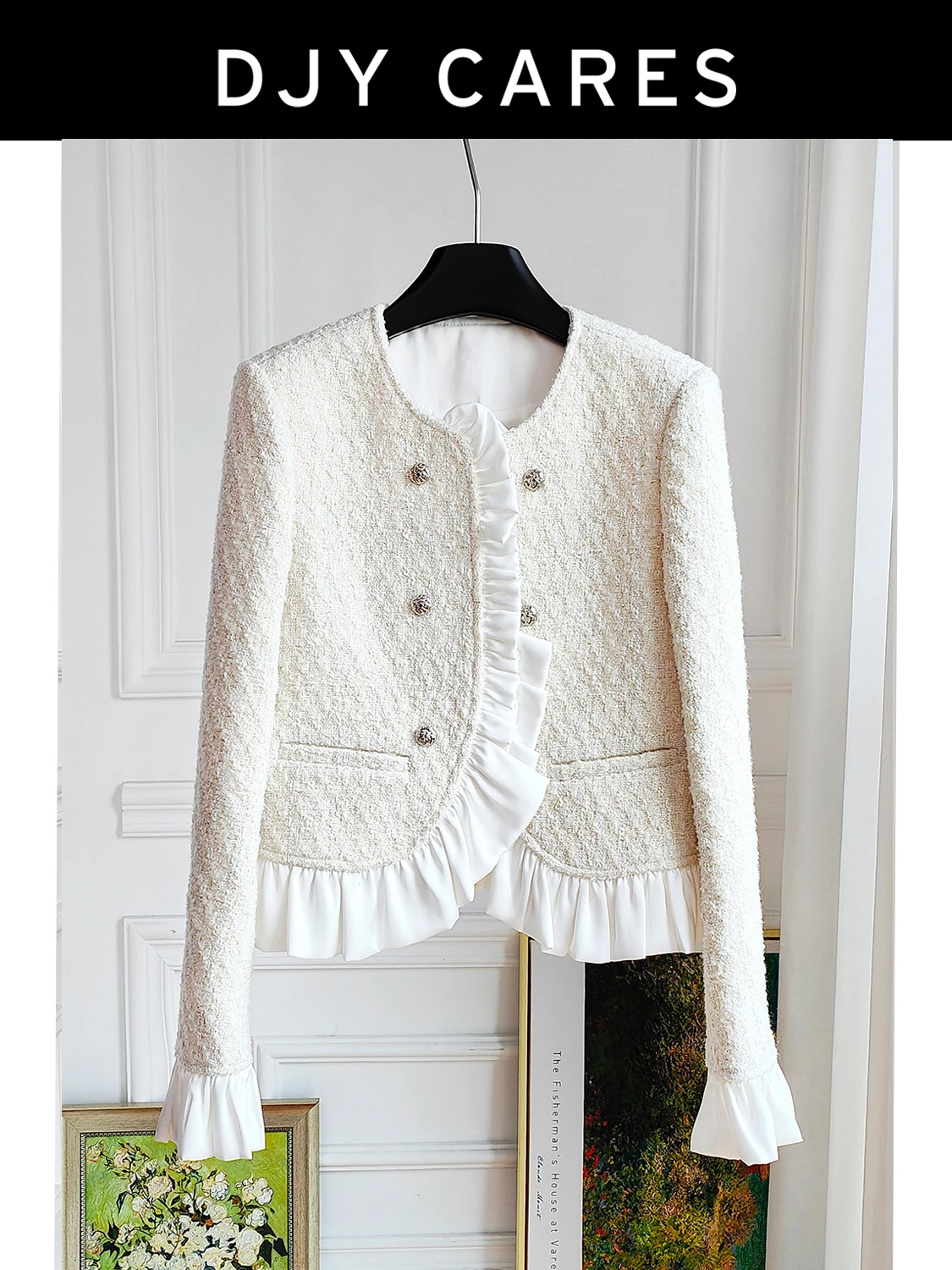 

Новая грубая шерстяная куртка ручной работы с рюшами и круглым вырезом, большой размер