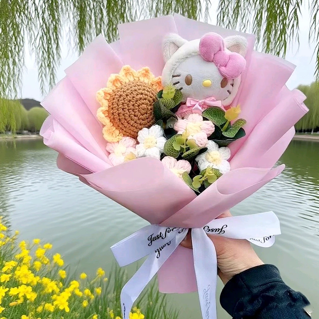 

MINISO Hello Kitty Kuromi Cinnamoroll с вязанием подсолнуха ручной работы на День святого Валентина для девочек, подарок на день рождения, Рождество и праздник
