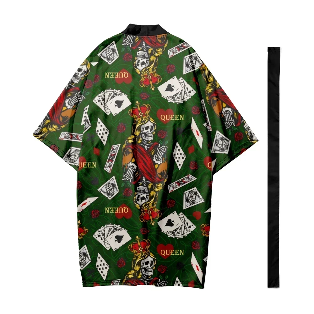 

Men's Japanese Traditional Skull Pattern Long Kimono Women Cardigan Samurai Bathrobes Kimono Shirt Yukata Chic Jacket