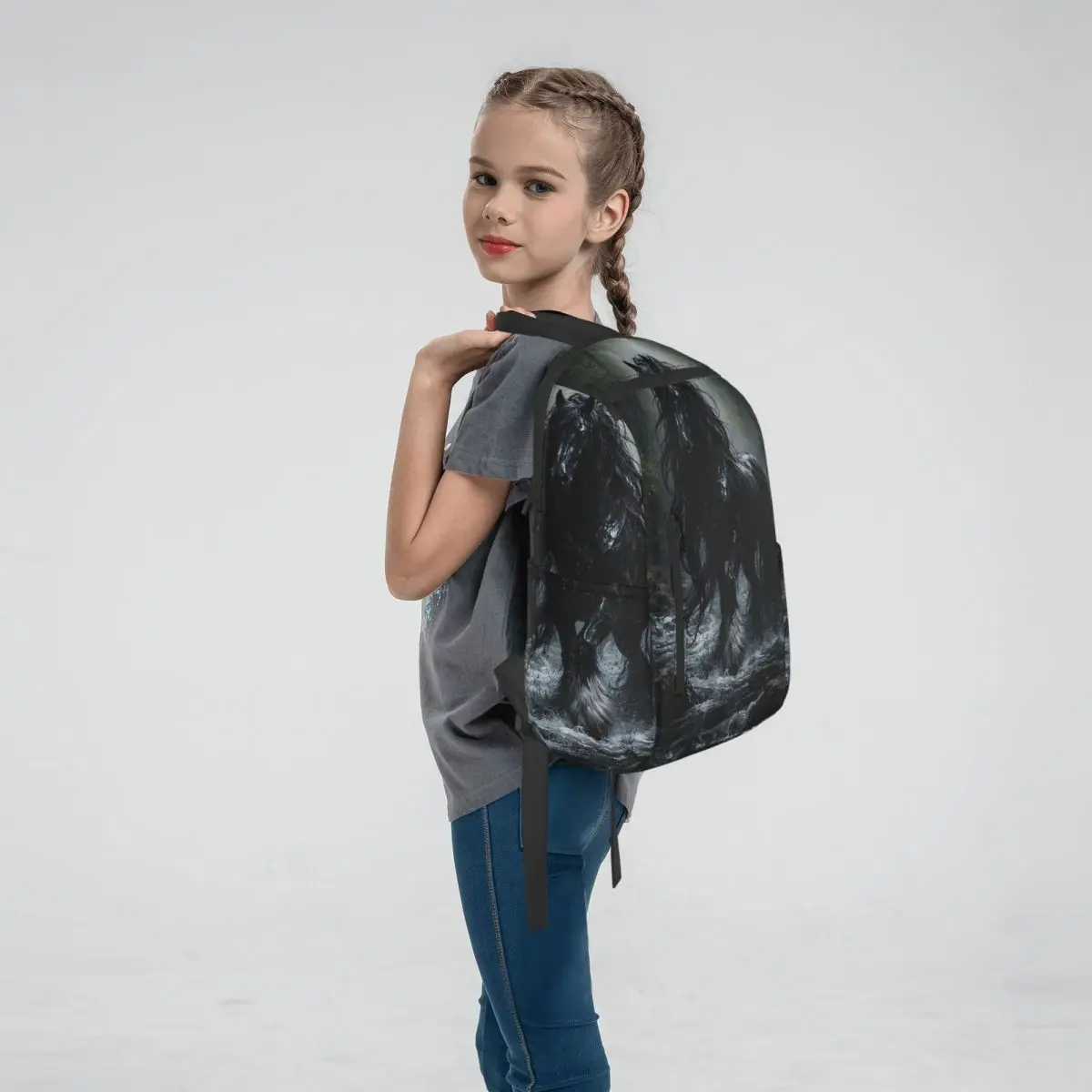 Black Horse Stallion Ran Out In Dark Backpack Daypack Boys Girls BookBag School Bag Shoulder Bags for Men Women