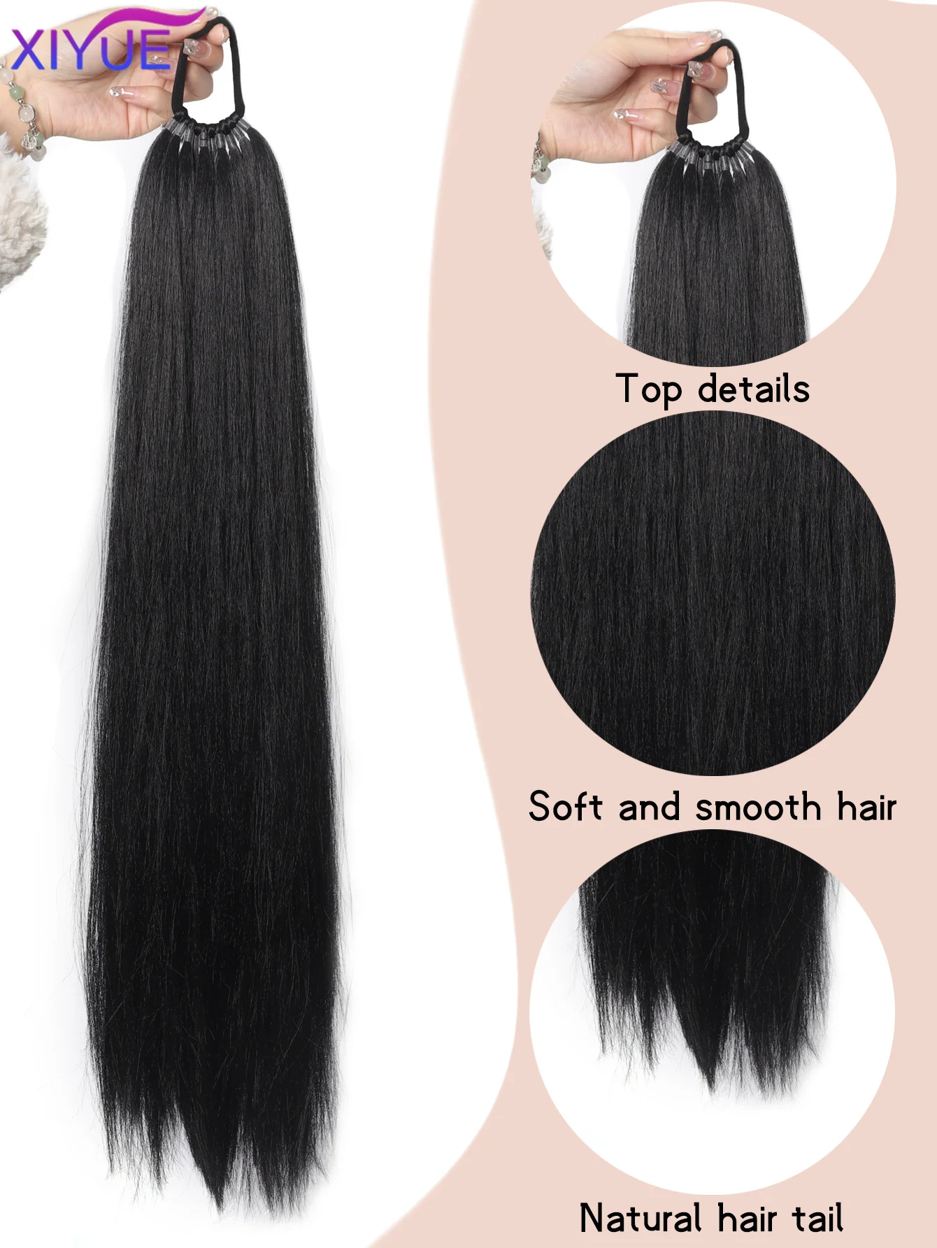 Extensions de cheveux synthétiques droites queue de cheval cheveux naturels fausse queue pour les femmes queue aérienne de cheval fausse queue de cochon blanc et noir