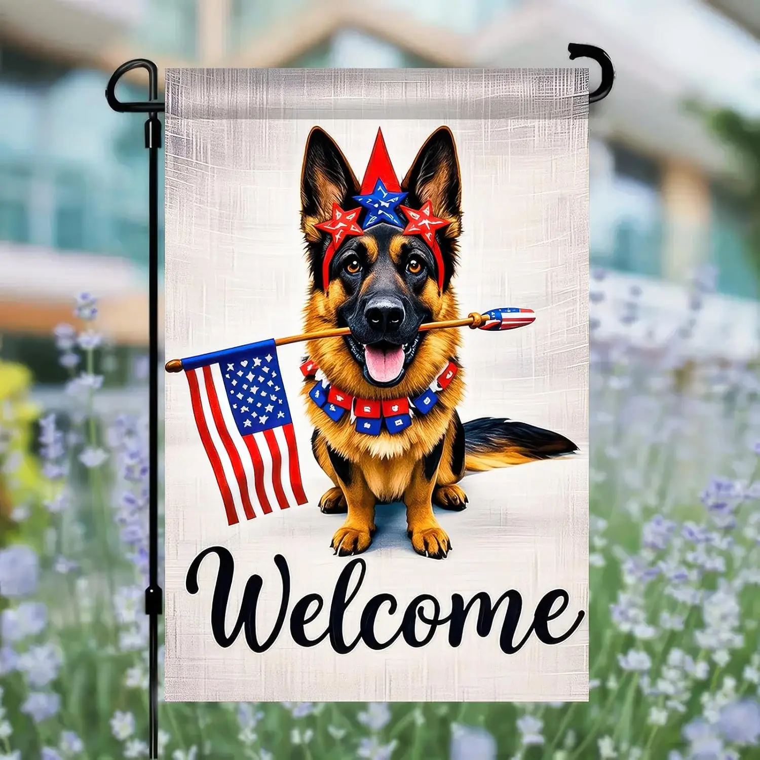 Patriotic German Shepherd Dog Garden Flag 12x18 Inch Double Sided, American Flag Yard Flag for Outside, 4th of July Memorial YYQ