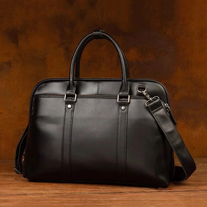 

Винтажная офисная черная сумка верхний слой из натуральной кожи сумка для ноутбука 15,6 дюймов деловой руководитель портфель для мужчин