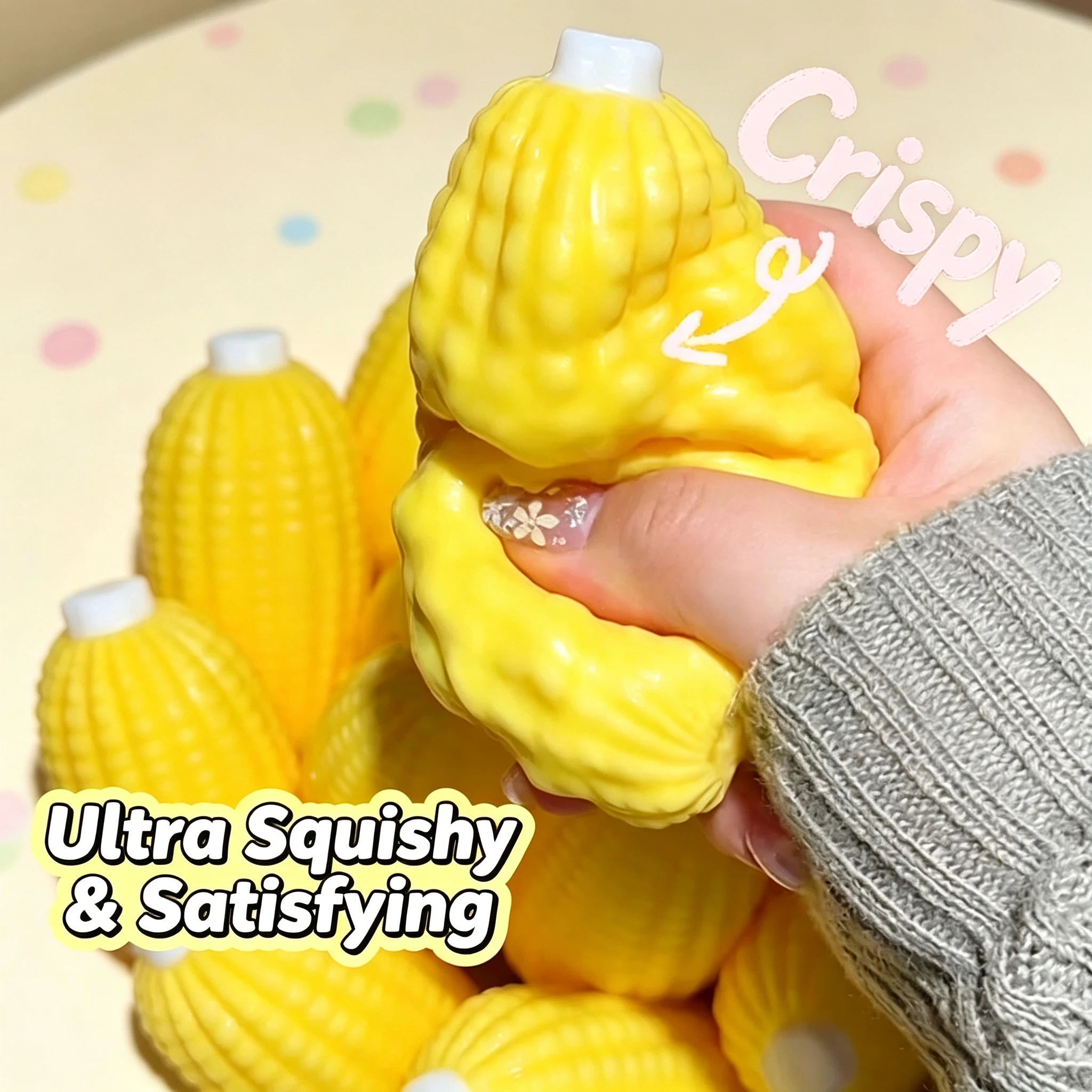 Crunchy Squishy Corn Stress Ball Squeeze Toy Anxiety Relief Fidget Sensory ASMR Toy Soft Hand Play Toy for Kids Adults