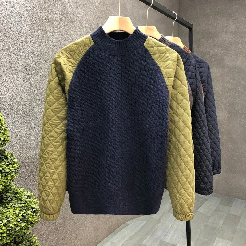 Casual Men Warm Sweater Loose Patchwork Knitted Street O-Neck Long Sleeve Pullover Harajuku Style Soft Bottoming Shirt Jumper - Image 4