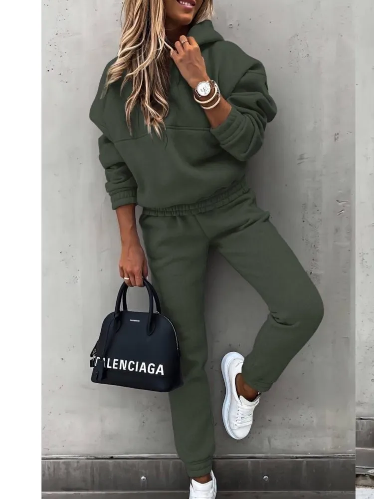 

Women Two Piece Set Tracksuit Solid Color Suit 2025 Autumn Trouser Suits Female Sweatshirt Sports Hoodie Sportswear Pants Sets